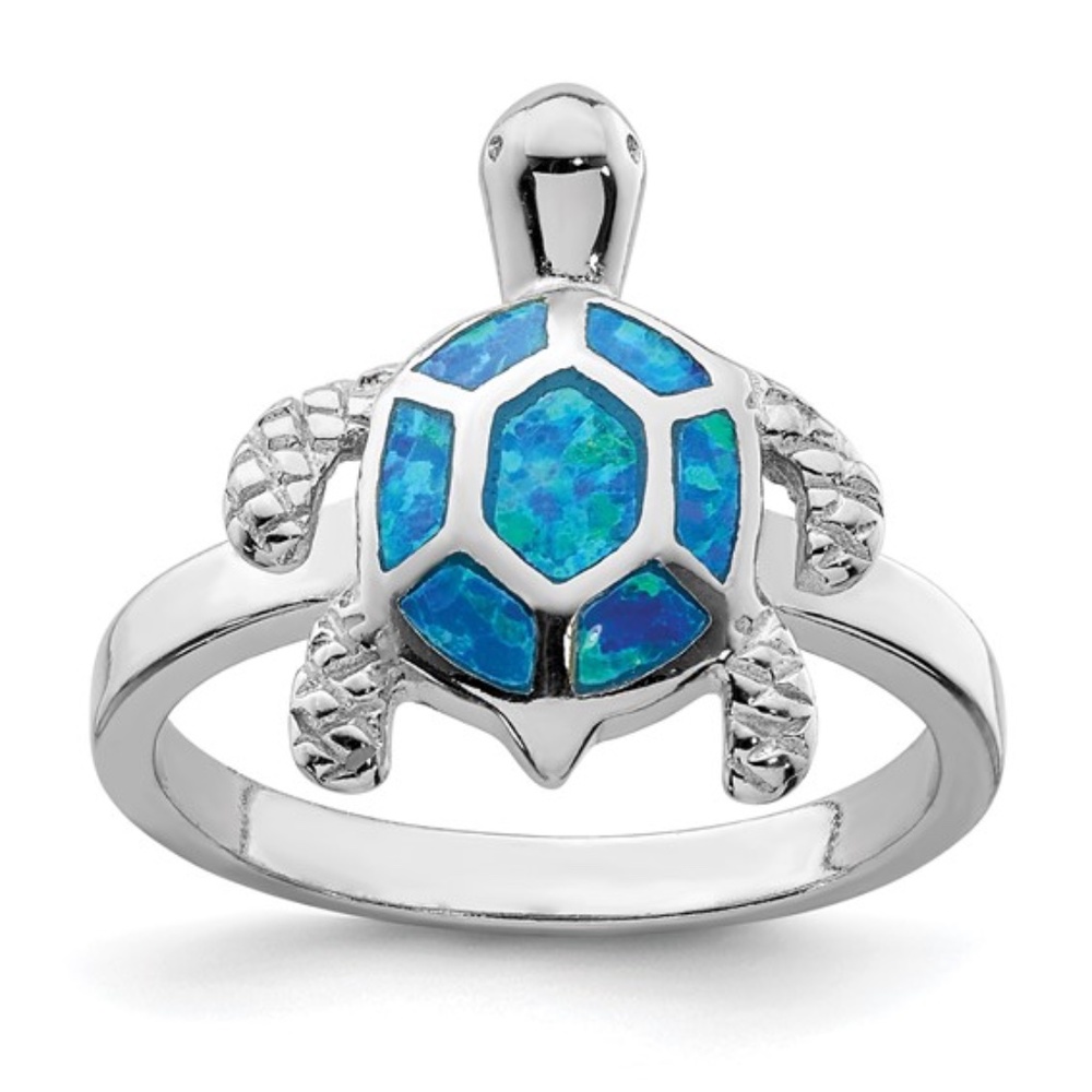 Blue Opal Turtle Ring Sterling Silver - image 1